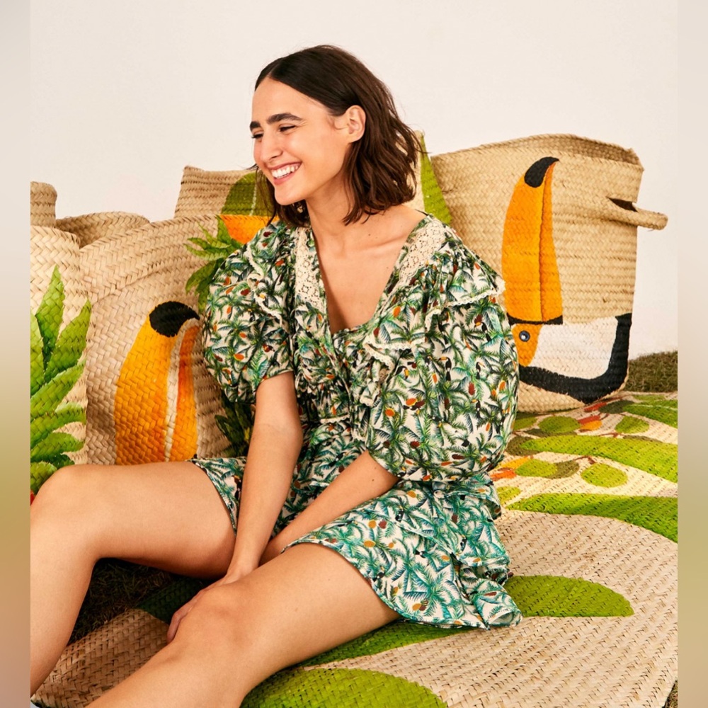 NWT - FARM RIO TOP & SKIRT BUNDLE - MINI TOUCANS BLOUSE/LARGE & LAYERED SKIRT-XL